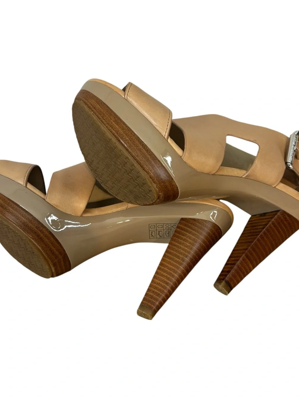 Michael Kors Women's Platform Heels Sandals Open Toe Buckle Leather Tan Size